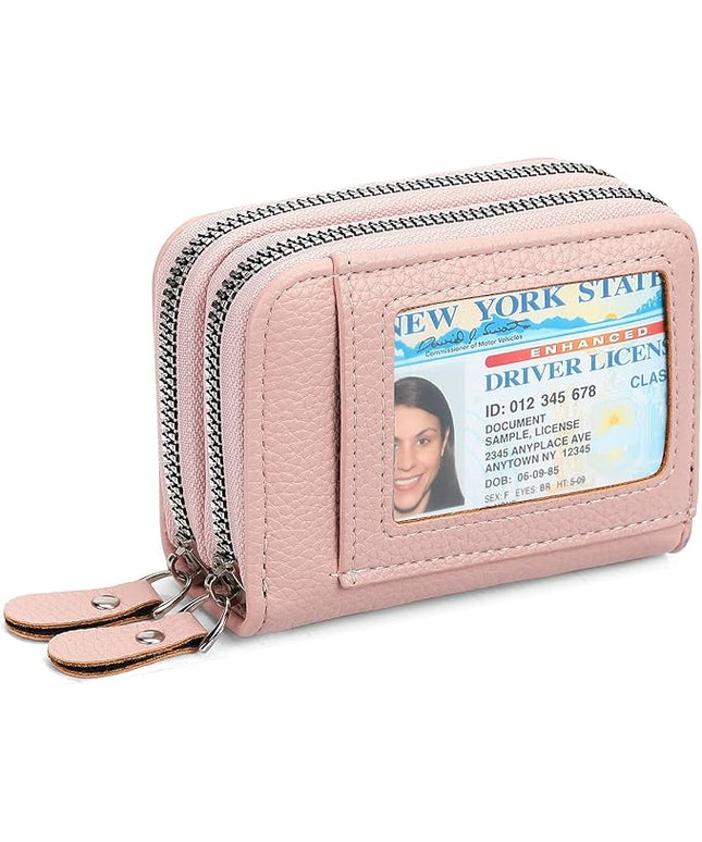RNIEGA Credit Card Holder Wallet RFID Blocking Leather Small Wallet for Women Double Zipper Wallet with ID Window