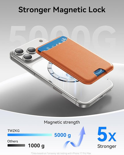 TWZKG for MagSafe Wallet, 3 Card Holder, Slim Magnetic Phone Wallet for iPhone 17/16/15/14/13/12 Pro Max Plus Air Series,RFID Blocking Vegan Leather,Orange