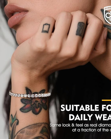 BUMBLEBEE Handmade Tennis Bracelet for Women, 14K Gold Plated, 12.96 CTTW Italian 5A Cubic Zirconia, Hypoallergenic, Adjustable 6–7.5 Inch Jewelry Gift Anniversary, Birthday, Valentine’s Day