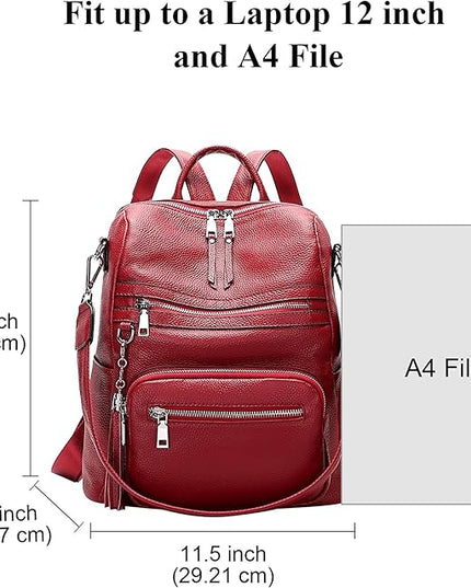 ALTOSY Genuine Leather Backpack Purse for Women Large Shoulder Bag With Laptop Compartment Multiple Pockets(S106 Red)
