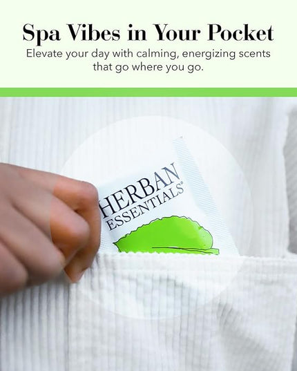 Herban Essentials - Peppermint Wipes & Towelettes - Essential Oil Wipes for Hands & Body - Travel Size Essentials and Toiletries - Natural, Individually Wrapped, Disposable & Moist Refresh (7 count)