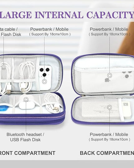FYY Electronic Organizer, Travel Cable Organizer Bag Pouch Electronic Accessories Carry Case Portable Waterproof Double Layers Storage Bag for Cable, Cord, Charger, Phone, Medium Size, Dark Purple