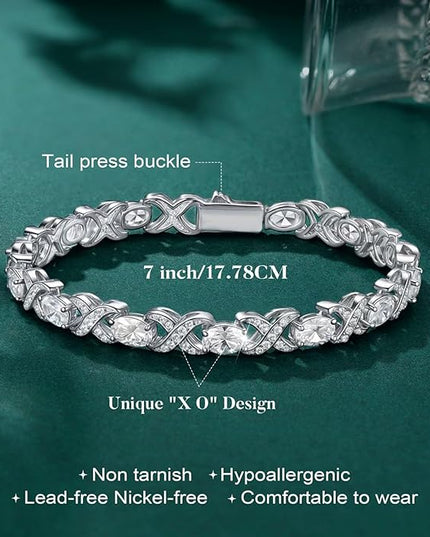 Iefil Valentines Day Gifts for Her, Oval Birthstone Tennis Bracelets for Women Wife Unique X O Design Fine Jewelry Anniversary Birthday Gift 925 Sterling Silver Birthstone Jewelry for Mom Girlfriend