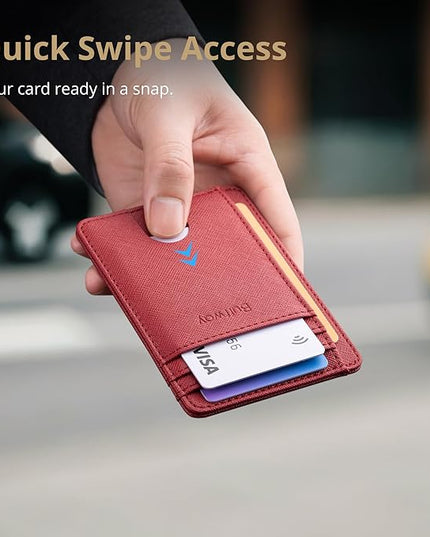 Buffway Slim Minimalist Front Pocket RFID Blocking Leather Wallets for Men and Women - Cross Red