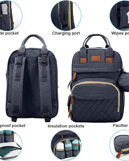 BosiBozi Baby Diaper Bag Backpack, Waterproof & Multi-Functional Baby Bag for Moms Dads, Travel Diaper Bag with Insulated Pockets & Pacifier Case