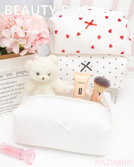 PAZIMIIK Cozy Makeup Bag Small Aesthetic Travel Zipper Cosmetic Pouch for Women Make Up Beauty Accessories Brushes,Embroidery Flower