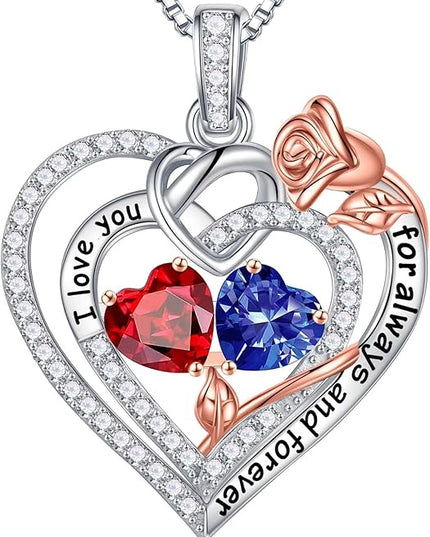 Iefil Christmas Gifts for Wife Women - 925 Sterling Silver Double Birthstone Necklace, Anniversary Birthday Gifts for Women, Jewelry Gift for Wife Girlfriend Mom Her