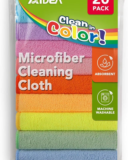 AIDEA Microfiber Cleaning Cloth, 20PK, Colorful Lint-Free Vibrant Cleaning Rags, Microfiber Towels for Cars, Wash Cloths, Dusting Cloth for Home, Window, Cleaning Supplies, 11.5"×11.5"