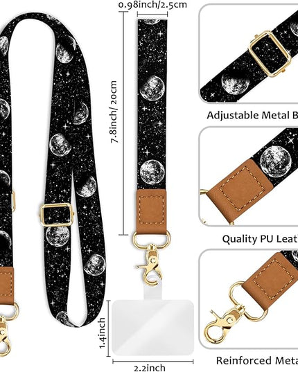 Phone Lanyard Crossbody Wrist Strap, Black Lunar Eclipse Moon Cell Phone Lanyards for Around the Neck Wristlet Shoulder, Adjustable Strap for Car Keys Keychain Wallet ID Badge