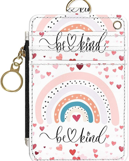 Slim Wallet Credit Card Holder, Rainbows A, RFID Wallet Women Cute Small Front Pocket Wallet With Zipper, PU Leather Thin travel RFID Blocking Card Case ID Window,Ladies Gifts