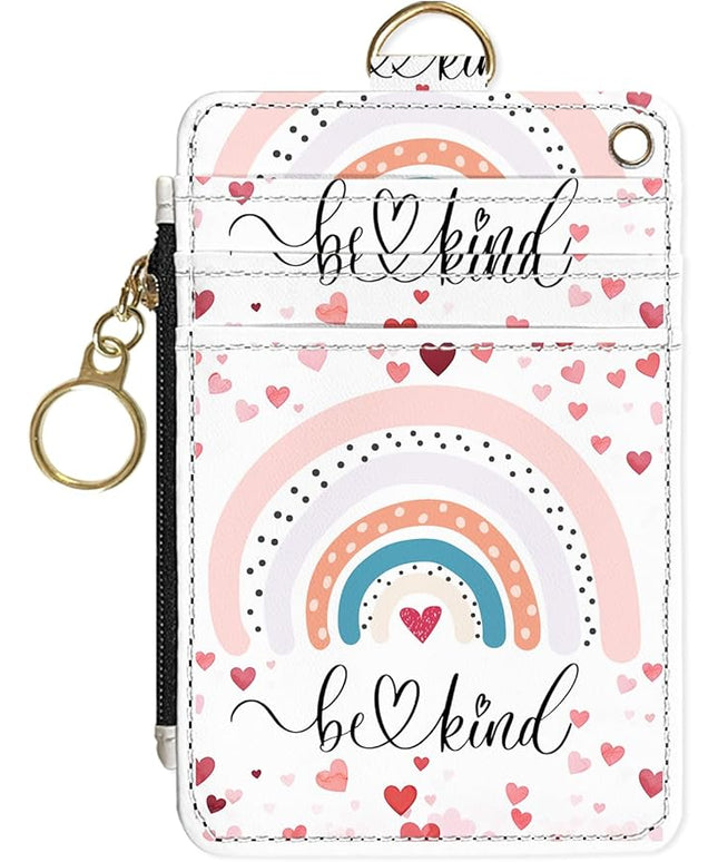 Slim Wallet Credit Card Holder, Rainbows A, RFID Wallet Women Cute Small Front Pocket Wallet With Zipper, PU Leather Thin travel RFID Blocking Card Case ID Window,Ladies Gifts