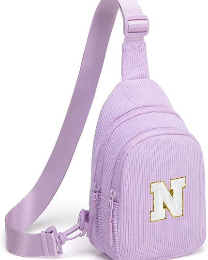 Viverte Small Corduroy Sling Bag Initial Crossbody Bag Fanny Pack for Girls Personalized Birthday Gifts for Teen Girls Gifts