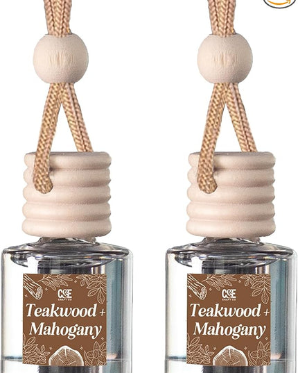 C&E Craft Co Hanging Car Air Freshener Diffuser 2 Pack, Long Lasting Fragrance Oil Car Freshener, Glass Bottle Auto Air Freshener, Made in USA (Teakwood + Mahogany)