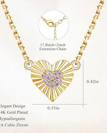 Dainty 14k Gold Heart Necklace, Birthstone Necklace for Women Trendy, Tiny Cubic Zirconia Choker Pendant Necklaces, Cute Love Jewelry Birthday Gifts for Girlfriend Daughter Niece Wife Her