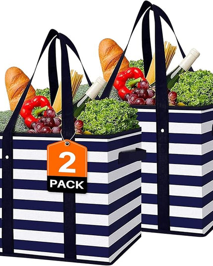 WISELIFE 2 Pack Reusable Grocery Bags Large Water Resistant Grocery Collapsible Heavy Duty Tote Bags for Shopping Picnic