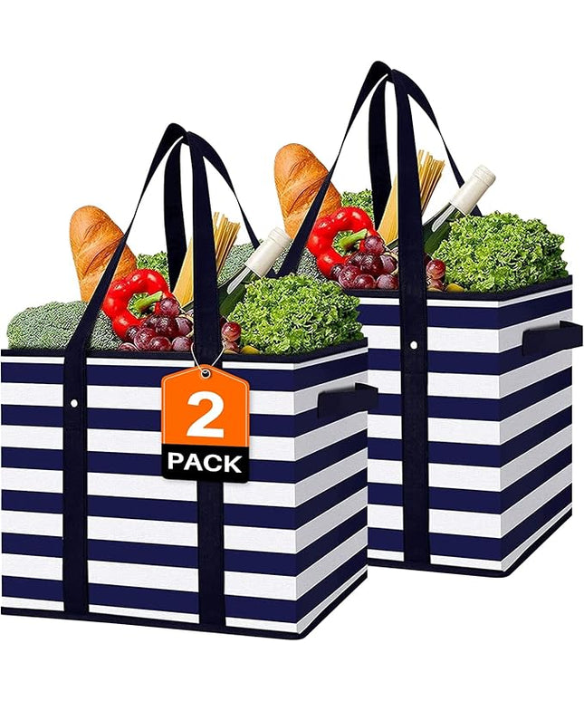 WISELIFE 2 Pack Reusable Grocery Bags Large Water Resistant Grocery Collapsible Heavy Duty Tote Bags for Shopping Picnic