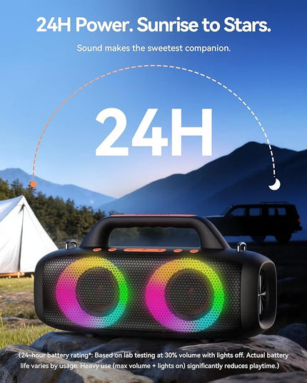 BassBloom Roar 1 Portable Bluetooth Speaker,60W Powerful Sound with Deep Bass,IPX6 Waterproof,24H Playtime,Bluetooth 5.4,RGB Party Lights,Wireless Stereo Pairing,Travel Outdoor for Camping and Beach