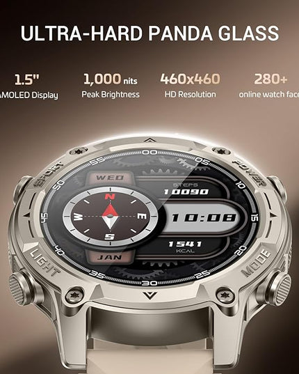 Smart Watch for Men, with GPS, Offline Maps, Heart Rate, Blood Oxygen, Stress, Sleep Monitor, 178 Sports Modes, 5ATM Waterproof Round Watch, 1.43-inch AMOLED Display, Compatible Android and iOS Khaki