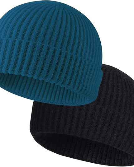 ROYBENS 2 Pack Wool Fisherman Beanies for Men, Knit Short Watch Cap Winter Warm Hats
