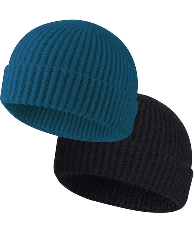 ROYBENS 2 Pack Wool Fisherman Beanies for Men, Knit Short Watch Cap Winter Warm Hats