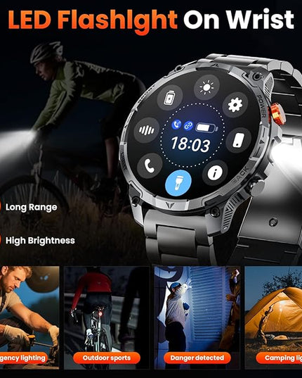 Military Smart Watches for Men,1.75″ Smartwatch with 100-Day Ultra-Long Battery/Flashlight,Fitness Watch for Heart Rate/Sleep/Calling/110+ Sports Mode Smart Watch for Android iOS 1000 mAh