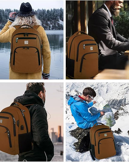 Volher Laptop Backpack,Business Travel Anti Theft Slim Durable Laptops Backpack with USB Charging Port,Water Resistant College Computer Bag for Women & Men Fits 15.6 Inch Laptop and Notebook-Brown