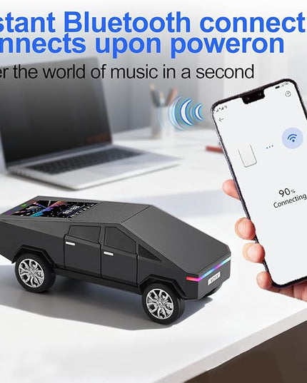 Futuristic Pickup Truck Bluetooth Speaker with LED Display Screen – TWS Stereo, FM Radio, USB/TF Playback, LED Headlights, Built-in Mic, Gift for Truck Fans, Auto Style Lovers&Tech Collectors (Black)