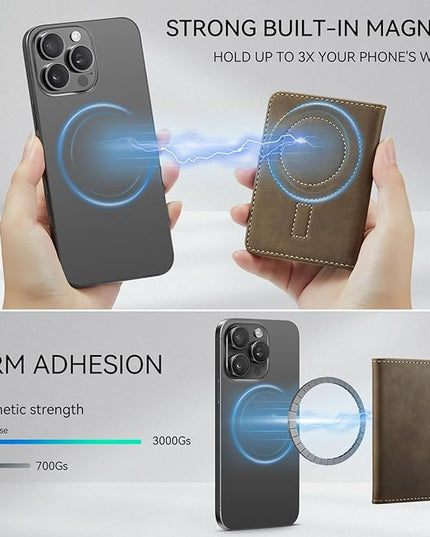 Defencase for Magsafe Wallet Magnetic Card Holder RFID Blocking, PU Leather Minimalist Phone Wallet for MagSafe Phones and Cases for iPhone 17/16/ 15/14/ 13/12/ Pro/Max/Plus/Air, Retro Brown