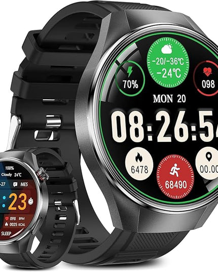Military Grade Tactical Smart Watch for Men,1.75" Large Crystal Clear HD AMOLED Touchscreen Smartwatches for Android iOS,Fitness Tracker with 110+Sport Modes/Heart Rate/Sleep Monitor (Black)