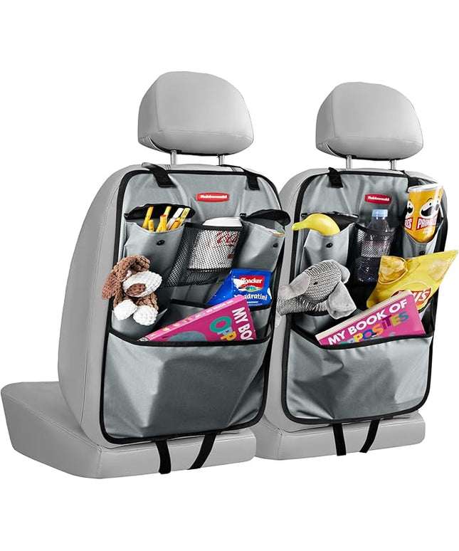 Rubbermaid Backseat Car Organizer, Kick Mats and Seat Back Protector, Car Organizer for Kids with 6 Storage Pockets, Travel Essentials for SUV, Truck, Car - 2 packs Gray