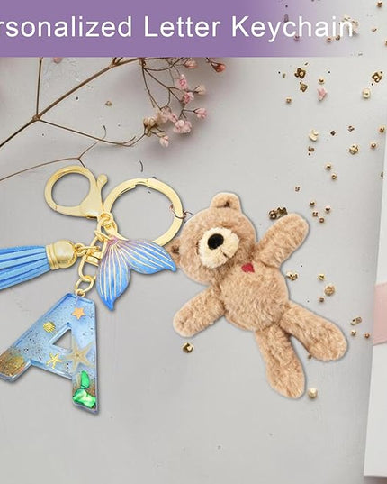 Initial letter Keychains for Women, Ocean Series Avowing Protect Earth Environment, Tassel Cute Car Keychain Initial Key Chain Keyring for Bookbag Handbag Backpack Charm Key Ring Unisex (Letter D)