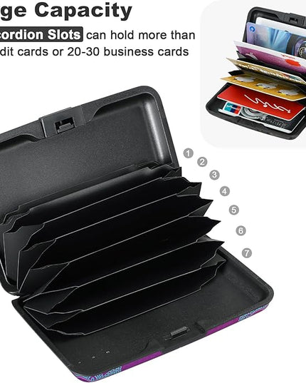 ELFISH Mini RFID Aluminum Wallet Credit Cards Holder Business Card Case Metal ID Case for Men Women (Purple flower)