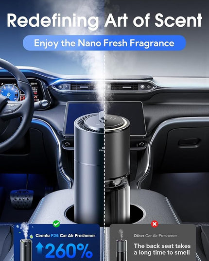Ceeniu Smart Car Air Fresheners, New smell experience by Ultrasonic mist, Auto On/Off, Powerful Built-in Battery, Long lasting natural fragrance, Adjustable car freshener, Bamboo scent