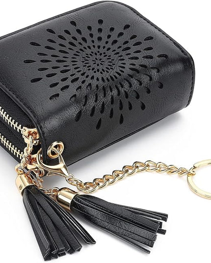 APHISON RFID Credit Card Holder Zipper Card Case Keychain Small Wallet for Women 1942-2 BLACK