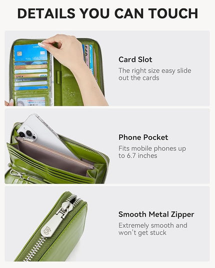 BOSTANTEN Leather Wallet for Women RFID Blocking Zip Around Credit Cards Holder Phone Clutch