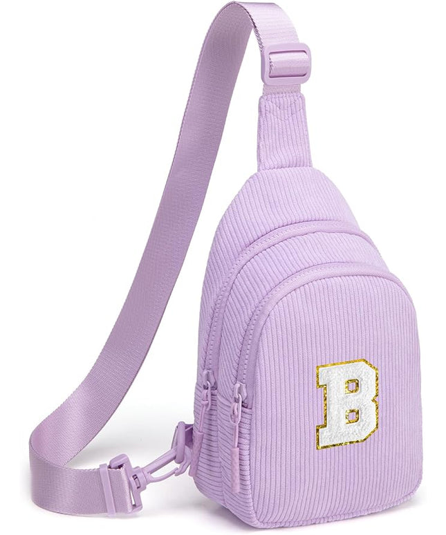 Viverte Small Corduroy Sling Bag Initial Crossbody Bag Fanny Pack for Girls Personalized Birthday Gifts for Teen Girls Gifts