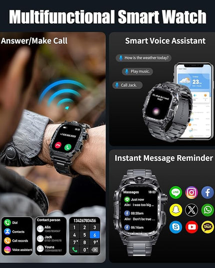 Military Smart Watches for Men(Answer/Make Calls),2.01" HD Screen Sports Smartwatch with LED Flashlight/700mAh Battery,IP68 Waterproof Fitness Tracker for Android iOS,100+Sport Modes,Black