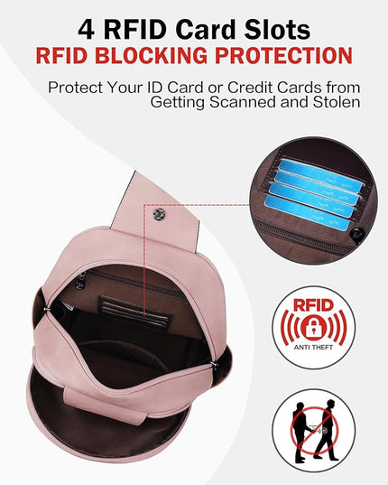 FADEON Large Sling Bag for Women, Leather Crossbody Purse Designer Anti Theft Sling Backpack, RFID Fanny Packs for Travel