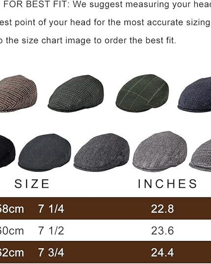 FEINION Men's Wool Tweed Newsboy Ivy Cap Gatsby Golf Flat Hat