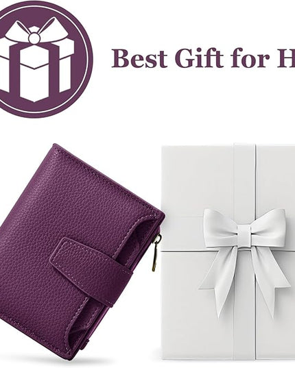 Airkit Small Wallet Women RFID Blocking Soft Leather Bifold Compact Card Holder Wallet for Women with Zipper Coin Pocket 4 ID Window