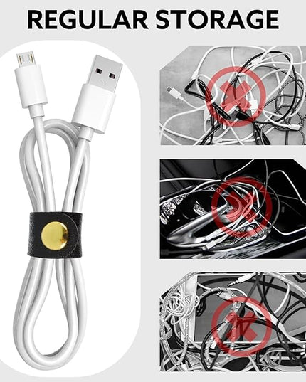 12 Pcs Cord Organizer, Stocking Stuffers for Men Portable PU Leather Cord Holder Winder Keeper Earphone Cable Cord USB Straps Earphone Winder with Leather Handmade(Black/White/Grey)