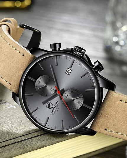 GOLDEN HOUR Mens Watch Fashion Sleek Minimalist Quartz Analog Mesh Stainless Steel Waterproof Chronograph Watches for Men with Auto Date
