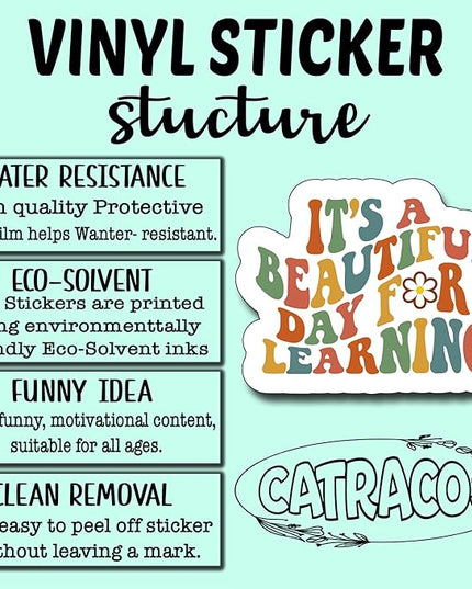 (3Pcs) It's a Beautiful Day for Learning Sticker, Teacher Decorate Books Laptop Phone, Water Bottles Kindles Stickers, Tumbler Sticker Waterproof Vinyl Decorate Sticker 3" Inch