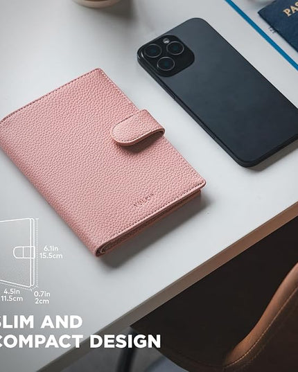 VULKIT Leather Passport Wallet for 2 Passports Slim Double Passport Holder RFID Blocking Passport Travel Wallet with ID Window for Women