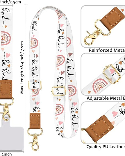 Phone Lanyard Wrist Strap Crossbody, Be Kind Cell Phone Lanyard for around the Neck Wristlet Adjustable Strap, Rainbow Cute for Keys ID Badges Accessories