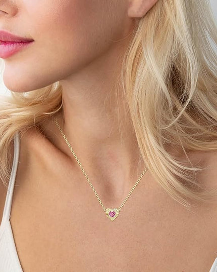 Dainty 14k Gold Heart Necklace, Birthstone Necklace for Women Trendy, Tiny Cubic Zirconia Choker Pendant Necklaces, Cute Love Jewelry Birthday Gifts for Girlfriend Daughter Niece Wife Her