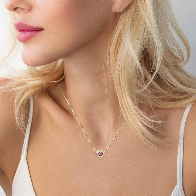 Dainty 14k Gold Heart Necklace, Birthstone Necklace for Women Trendy, Tiny Cubic Zirconia Choker Pendant Necklaces, Cute Love Jewelry Birthday Gifts for Girlfriend Daughter Niece Wife Her