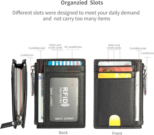 ilovever Slim Wallet for Women Small Leather RFID Blocking Credit Card Holder Minimalist Wallet with Coin Purses & Pouches,S Black