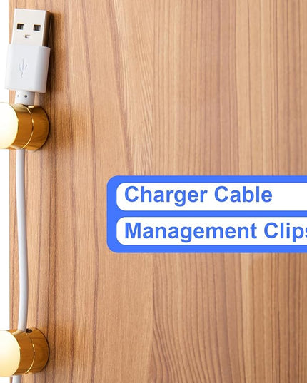 5 Sets Charger Holders for Cords, Gold Adjustable Cable Anchor Holders, Adhesive Metal Cord Clips, Cable Management Wire Organizers for Desk, Office, Nightstand