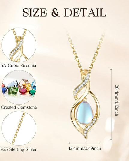 FANCIME Birthstone Necklace for Women Teardrop Necklace S925 Sterling Silver Infinity Love Birthday Gifts for Mom Women Girls, 16"+2" Inches